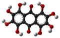 Ball and stick model of octahydroxyanthraquinone Octahydroxyanthraquinone-3D-balls.png