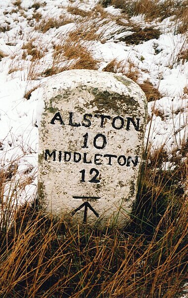 File:Old Milestone by the B6277, Harwood Common (geograph 5624039).jpg