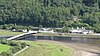 Penmaenpool toll bridge, old signal box and George III inn on the south bank of the Mawddach Estuary