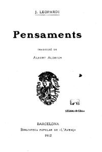 Pensaments de Giacomo Leopardi (ed. 1912)