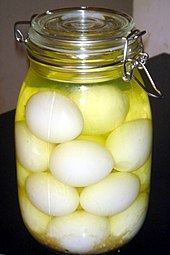 A jar of pickled boiled eggs Picklegegg.JPG