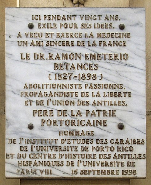 File:Plaque Ramón Emeterio Betances, 6 bis rue de Châteaudun, Paris 9.jpg