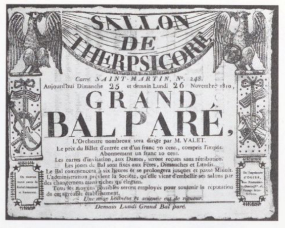 Affiche annonçant un bal organisé en décembre 1810 au Carré Saint-Martin.