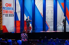 President Biden and Anderson Cooper at the CNN Town Hall while Biden is talking to Americans President Joe Biden at a CNN townhall.jpg