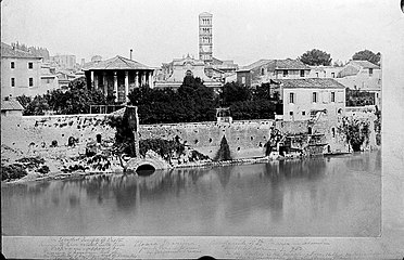 old photo, in background the tower of Santa Maria in Cosmedin