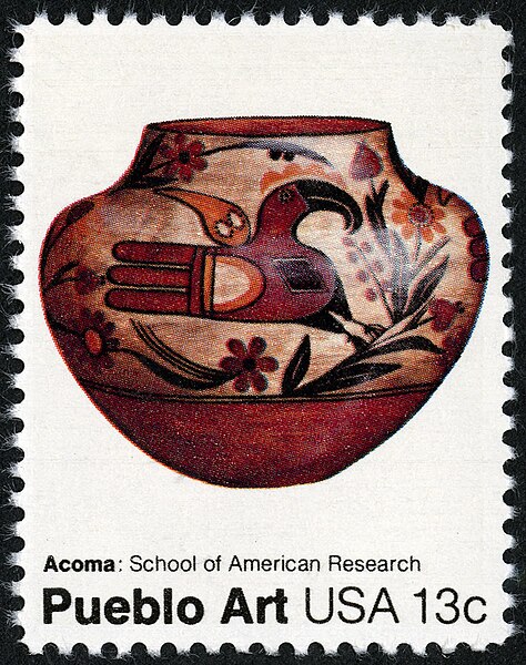 File:Pueblo Pottery Acoma Pot 13c 1977 issue U.S. stamp.jpg