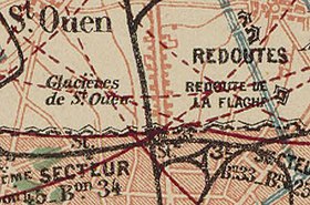 Redoute de la Flache, 1870, sur la plaine d'Aubervilliers. Carte de l'investissement de Paris. E Chéron.
