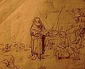 An Old Man Talking to a Woman label QS:Len,"An Old Man Talking to a Woman" label QS:Les,"Un anciano hablando con una mujer" label QS:Lnl,"Een oude man pratend met een vrouw" . 1621-1669. brush and brown ink on paper. 19.5 × 22 cm (7.6 × 8.6 in). Buenos Aires, National Museum of Fine Arts.