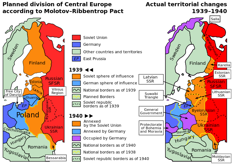 Planned and actual territorial changes in Central Europe 1939–1940