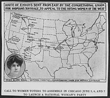 Route taken by the Suffrage Special. Route of Envoys Appeal the Voting Women of the West 160080v.jpg