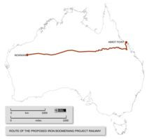 Proposed route of the railway at the heart of Project Iron Boomerang Route of proposed Iron Boomerang Project railway.png