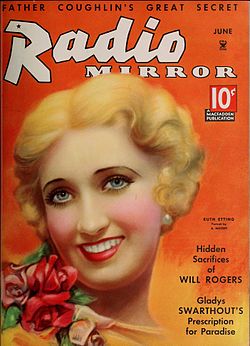 Ruth Etting sang "My Mother's Eyes" and "That's Him Now" in Ruth Etting in Favorite Melodies. Radio Mirror. Ruthetting.jpg
