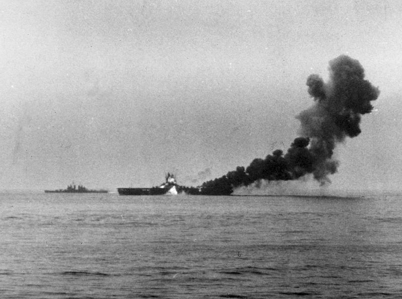 File:Second kamikaze hits USS Bunker Hill (CV-17) 11 May 1945.jpg