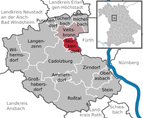 Poziția Seukendorf pe harta districtului Fürth