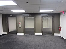 Outside of typical elevators, shown in an office building in Portland, Oregon Spalding Building, Portland, Oregon (2012) - 15.JPG