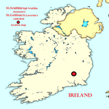 Location map for St. Scuithin's and St.Gobban's monasteries. St.Scuithin monastery location.png