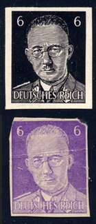 Proofs of the Himmler-Forgery Type II in black and violet Stamp fake probe Himmler TypeII bv.jpg
