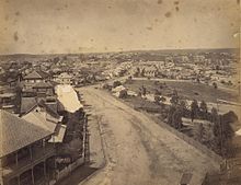 The street in 1863 StateLibQld 2 235109 Looking down Wickham Terrace towards the city from the Observatory, Brisbane, 1863.jpg