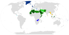 Le nazioni con il cristianesimo come religione di stato sono in blu.