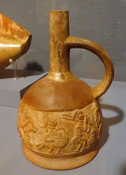 File:Stirrup spout vessel with the dance of death, Peru, Moche V, north coast, c. 600 AD, earthenware with slip glaze - Krannert Art Museum, UIUC - DSC06506.jpg