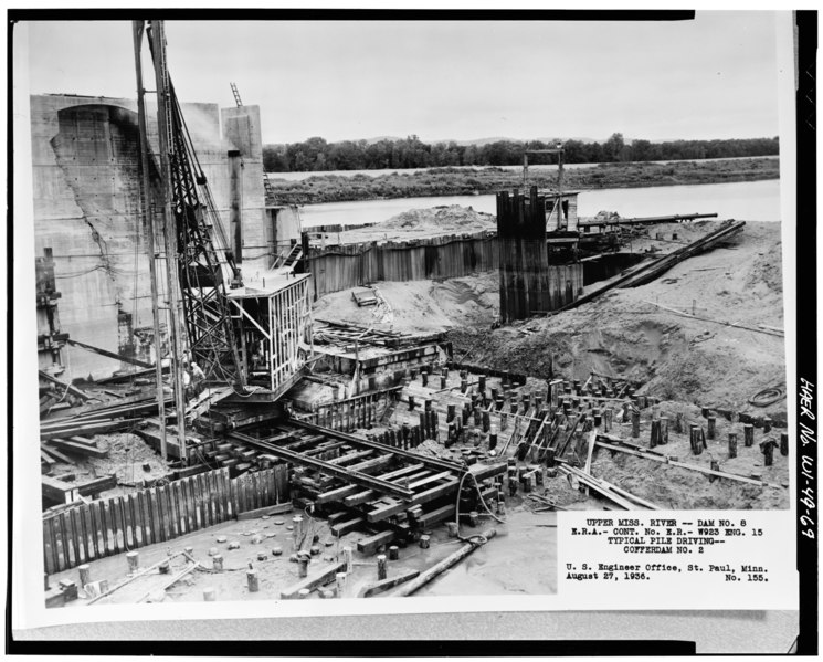 File:TYPICAL PILE DRIVING - COFFERDAM NO. 2 (August 27, 1935) - Upper Mississippi River 9-Foot Channel, Lock and Dam No. 8, On Mississippi River near Houston County, MN, Genoa, HAER WIS,62-GEN.V,1-69.tif