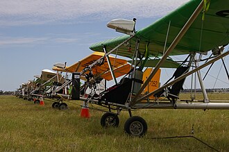 The fleet of Moyes Dragonflies at Forbes, New South Wales, Australia. The Moyes fleet of Dragonflies at Forbes.JPG