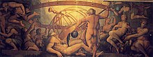 Zmrzačenie Urána Saturnom [Kronom], olejomaľba Giorgia Vasariho zo 16. storočia