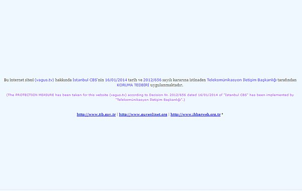 The notification used by TİB stating the legal authority under which the particular website is blocked.