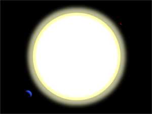 O concepție artistică asupra sistemului planetar al Upsilon Andromedae; aici se pot observa doar două din cele patru exoplanete descoperite.