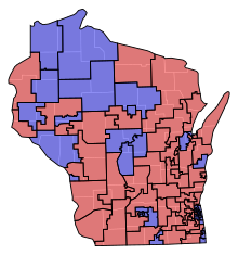 Assembly partisan representation
Democratic: 45 seats
Republican: 54 seats WI Assembly Partisan Map 1999.svg