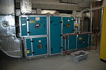 [2] Lüftungstechnische Anlage; Lüftungsgerät mit Filtern, Ventilatoren, WRG, Nacherhitzer usw. für die maschinelle Lüftung eines Raumes