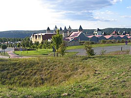 View of the industrial area Almosenberg with the nationally known factory outlet center Wertheim Village