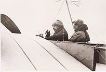 1910:Robert and Léon Morane before takeoff in two-seat Bleriot XI. Both were nearly killed when the machine crashed shortly after. The brothers decided to start their own company afterward.