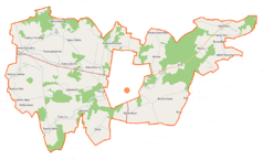 Mapa konturowa gminy wiejskiej Wysokie Mazowieckie, po prawej nieco u góry znajduje się punkt z opisem „Mazury”