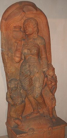 5th-century terracotta sculpture of Yamuna with attendants YamunaTerracottaAhichchhatra.JPG