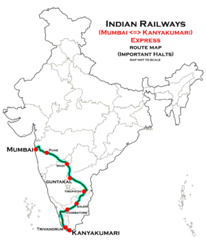 (Mumbai - Kanyakumari) Express route map