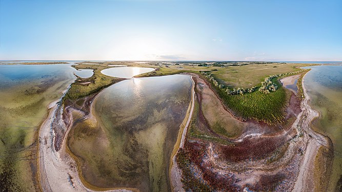 Aerial photo of the Kinburn Spit Regional Landscape Park in Mykolaiv Oblast (Southern Ukraine). Photograph: Viktoriia Rogovenko