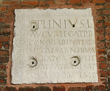 Fragment of an inscription bearing the name Pliny, Basilica of Sant'Ambrogio, Milan 0012 - Milano - Sant'Ambrogio - Atrio - Frammento lapide C. Plinio - Foto Giovanni Dall'Orto 25-Apr-2007.jpg