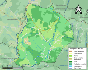 Barevná mapa znázorňující využití půdy.