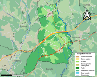 Barevná mapa znázorňující využití půdy.