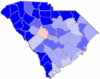 青色はライリーが優勢だった郡、赤色はヤングが優勢だった郡。
