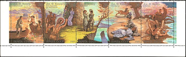 1989 Soviet postage stamp series depicting The Leatherstocking Tales