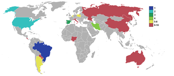 Planisphere som representerar de länder vars lag kvalificerade sig för 1992 års VM