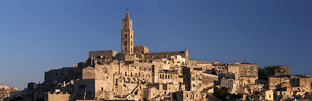 Il duomo (cathedral) + sassi (panoramic view), Matera, Italy.