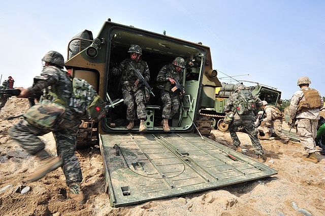 Republic of Korea Marines disembarking from an Assault Amphibious Vehicle