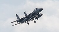 A US Air Force F-15C Eagle, tail number 81-0031, on final approach at Kadena Air Base in Okinawa, Japan. It is assigned to the 44th Fighter Squadron at Kadena AB.