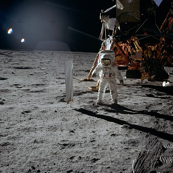 File:AS11-40-5873 - Apollo 11 - Apollo 11 Mission image - Astronaut Edwin Aldrin stands beside the SWC experiment on the lunar surface - NARA - 16685046.jpg