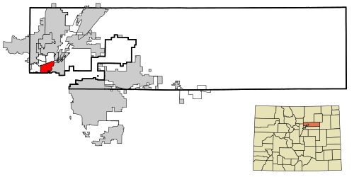 Location of the North Washington CDP in Adams County, Colorado.
