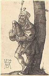 Волинщик The Bagpiper 1514 рік Мідна гравюра 11.6 см x 7.5 см