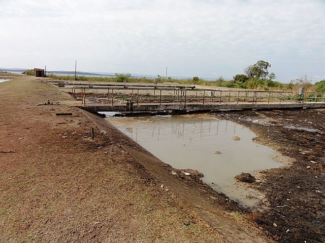 A poorly maintained anaerobic treatment pond in Kariba, Zimbabwe (sludge needs to be removed)